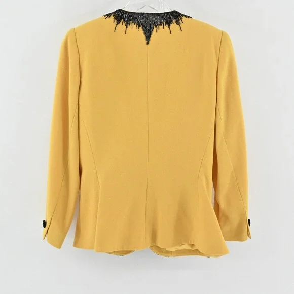 Vtg Nolan Miller Wool Beaded Jacket Tank Set Size 8 Yellow Retro Glam Hong Kong - Picture 3 of 16